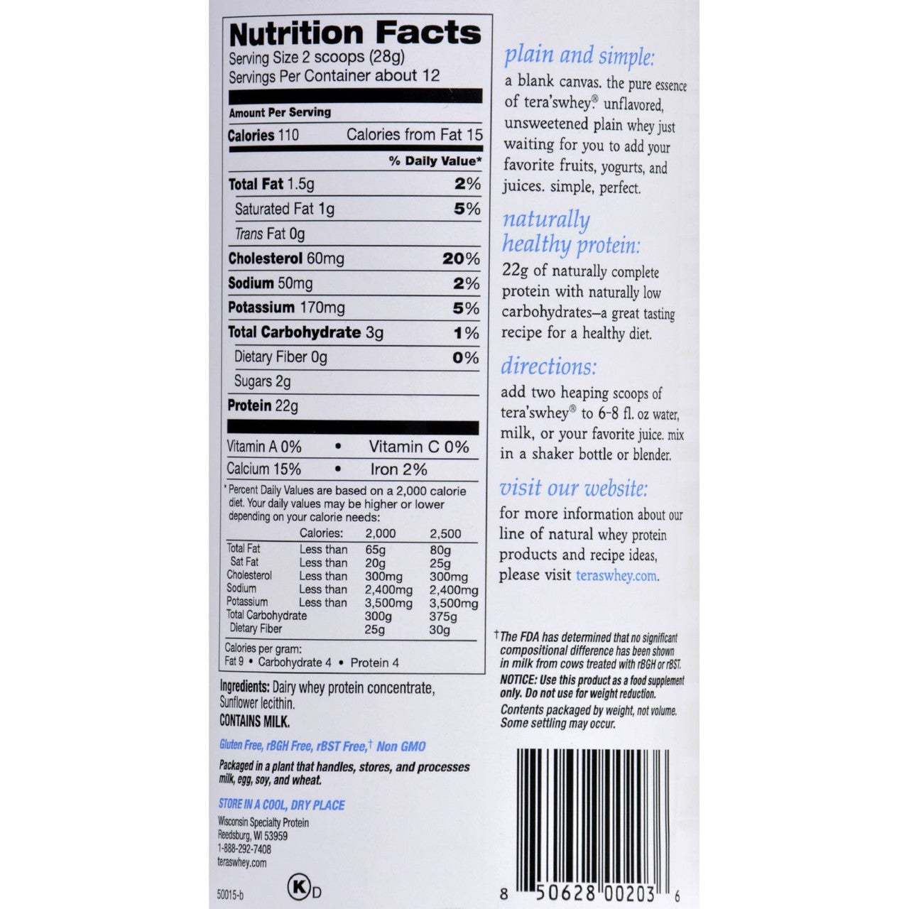 Tera's Whey rBGH Free Whey Protein  (1x12 OZ)